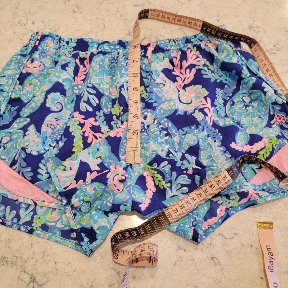Lilly Pulitzer Pink and Blue Athletic Luxletic Shorts Vibrant Design Size Small - Picture 5 of 14